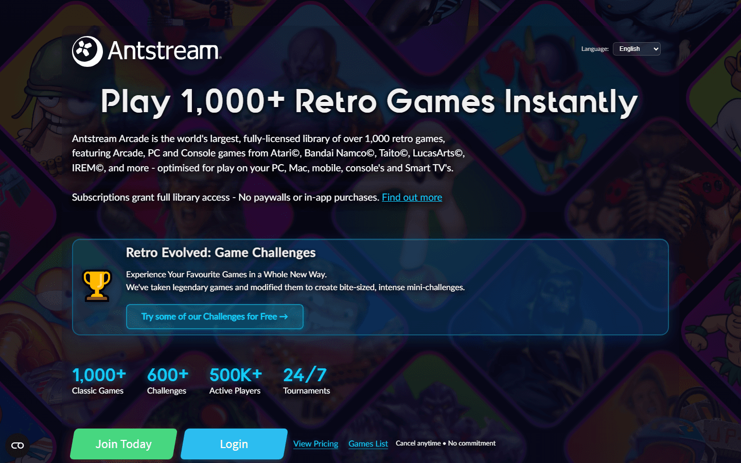 Antstream accounts and subscription page