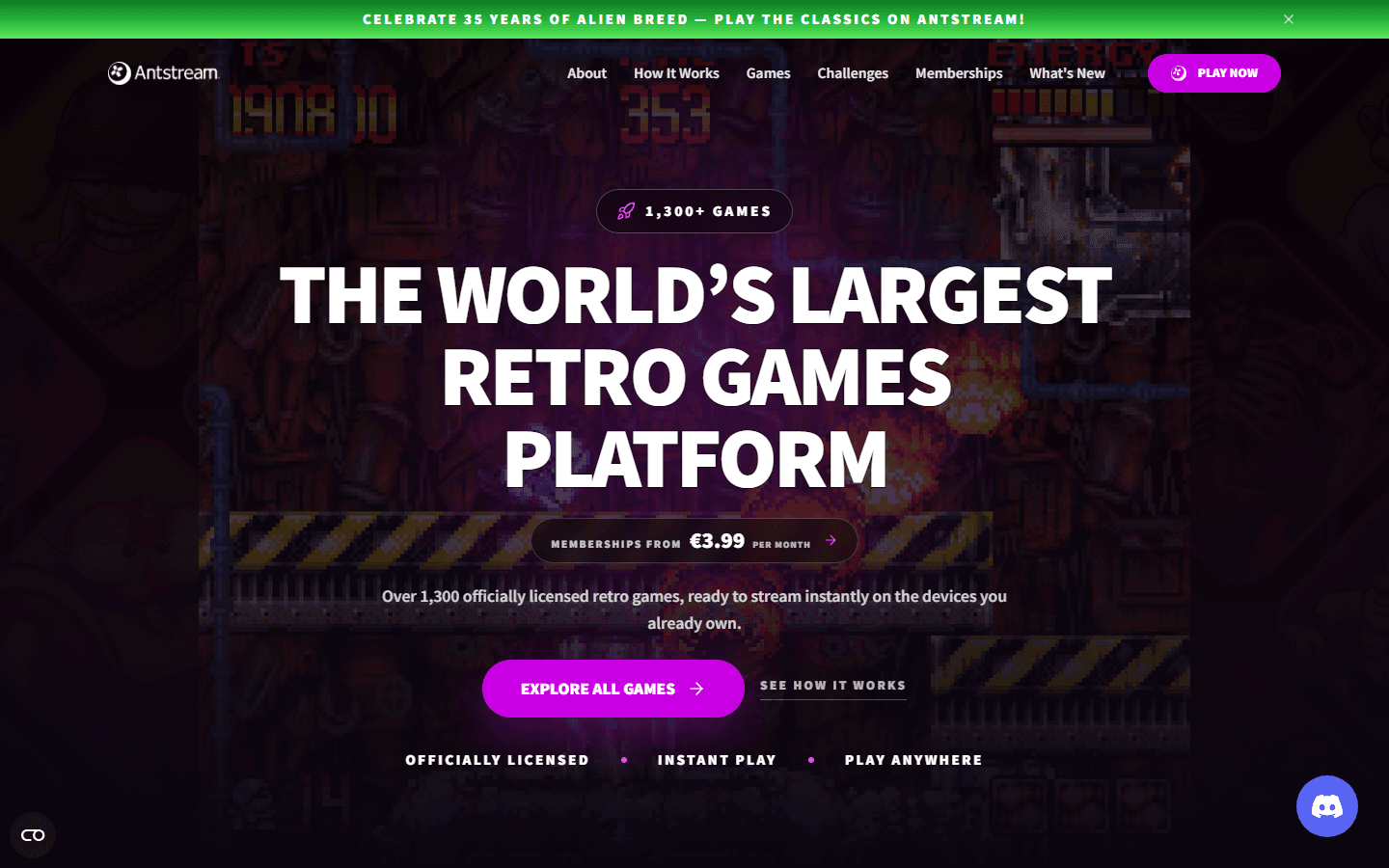 Antstream marketing site on a desktop screen