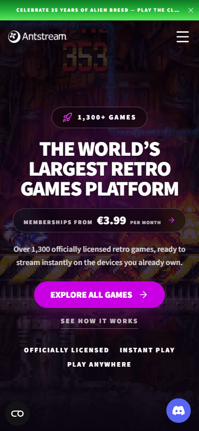 Antstream homepage on a phone