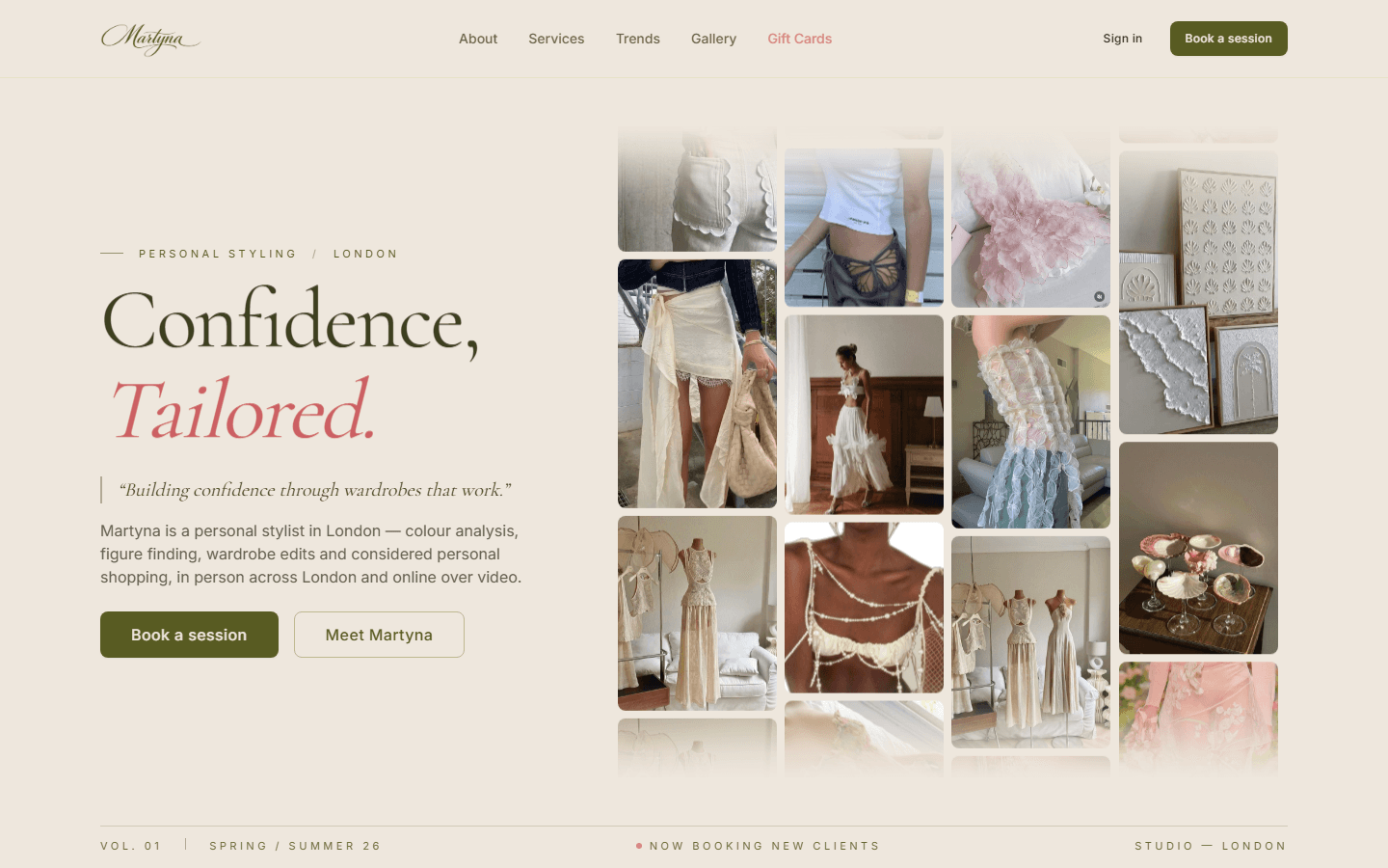 Martyna Styling website on a desktop screen