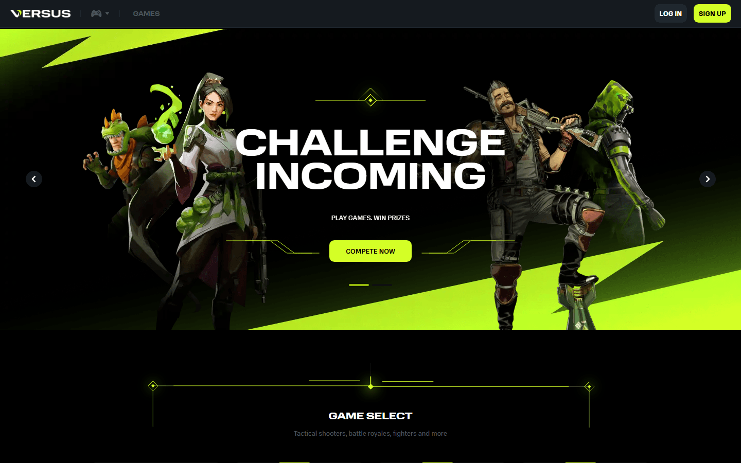 VERSUS tournament platform on a desktop screen
